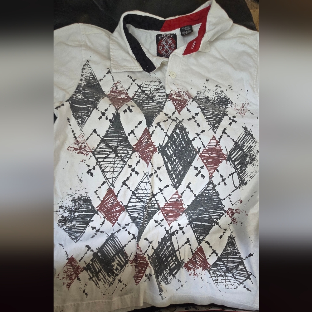 Point X Premium Quality Youth White Argyle Polo Shirt Sz8 - Picture 2 of 4